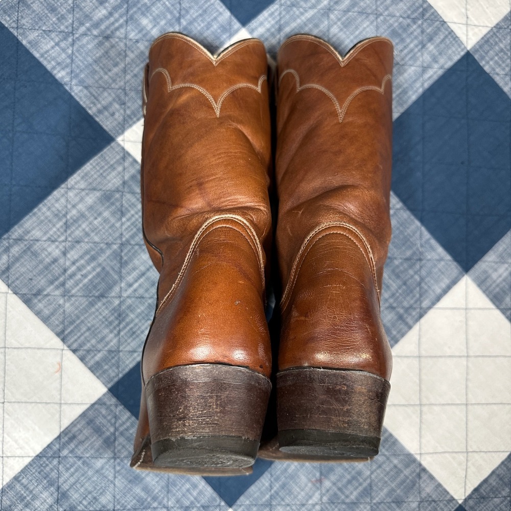 70s Tony Lama Cognac Brown Leather Western Cowboy Boots Made in USA Size 9 VTG - Picture 5 of 13